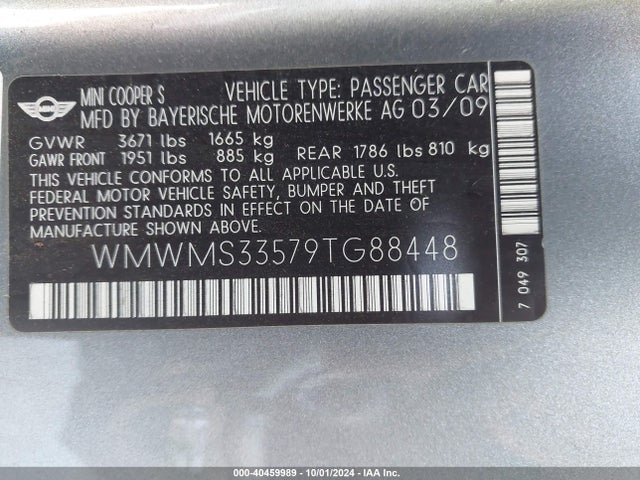 2009 MINI COOPER S WMWMS33579TG88448 Photo 8