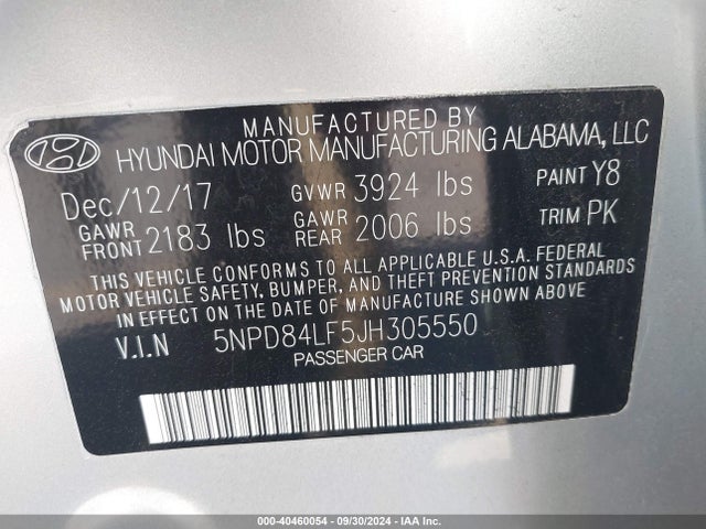 Hyundai ELANTRA SEL 2018 5NPD84LF5JH305550 Image 9