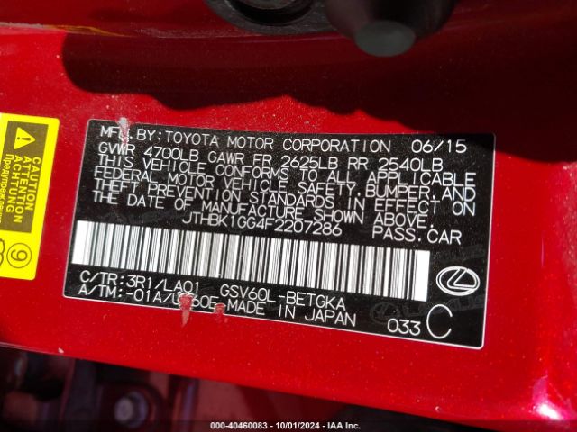 JTHBK1GG4F2207286 Lexus ES 350