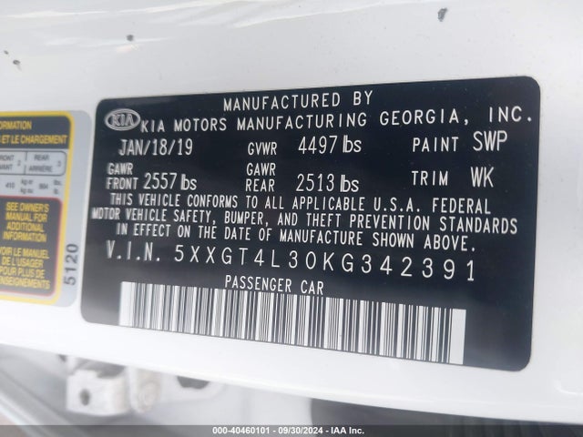 5XXGT4L30KG342391 KIA Optima Lx