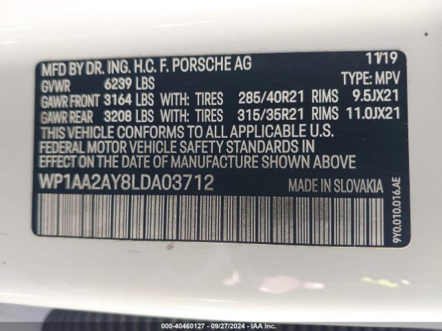 WP1AA2AY8LDA03712 Porsche Cayenne