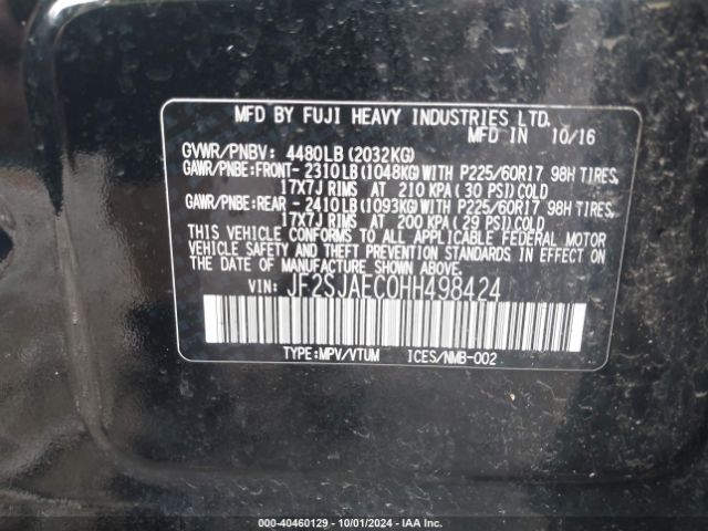 JF2SJAEC0HH498424 Subaru Forester 2.5i Premium