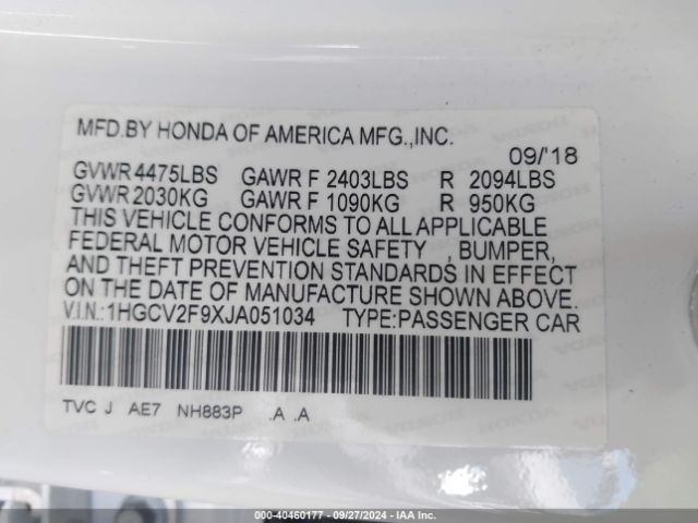 1HGCV2F9XJA051034 Honda Accord Touring 2.0t