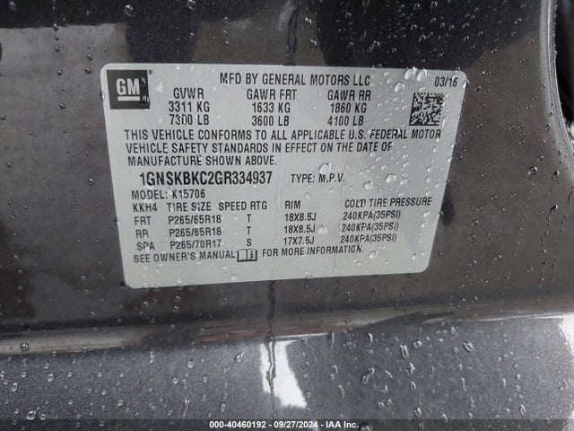 Chevrolet Tahoe Lt 2016 1GNSKBKC2GR334937 Image 9