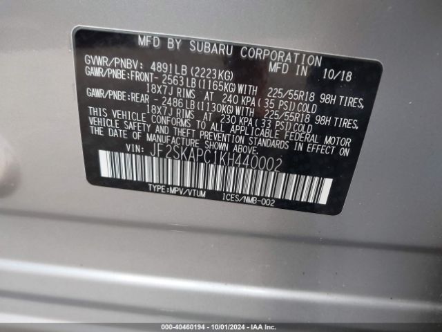 JF2SKAPC1KH440002 Subaru Forester Sport