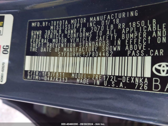 Toyota COROLLA LE 2018 5YFBURHE1JP804462 Image 9