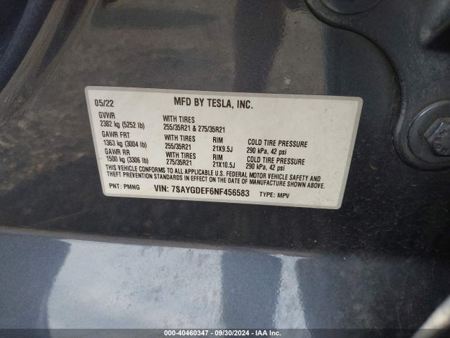 2022 TESLA MODEL Y 7SAYGDEF6NF456583 Photo 8