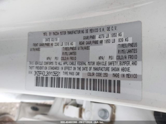 3MZBPADL2KM105621 Mazda Mazda3 Preferred Package
