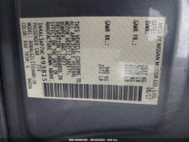 1N4AL3AP7HC493815 Nissan Altima 2.5 S