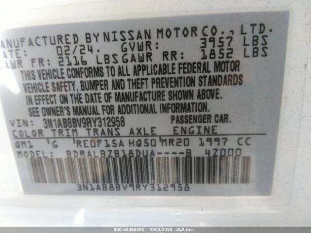 3N1AB8BV9RY312958 Nissan Sentra S Xtronic Cvt