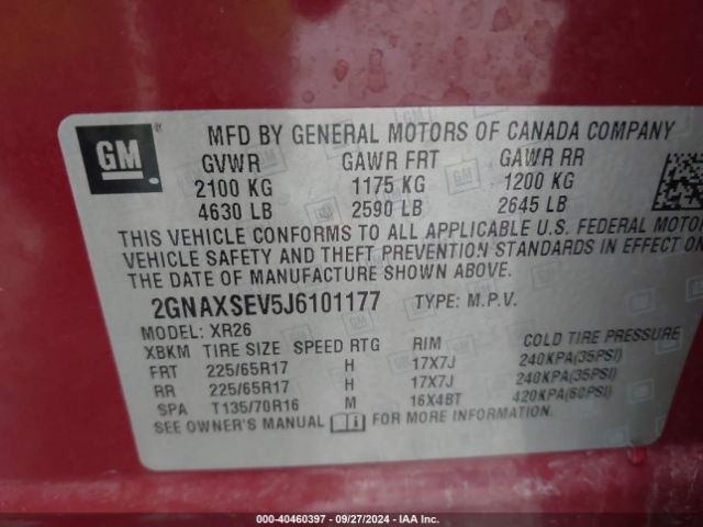 2018 CHEVROLET EQUINOX 2GNAXSEV5J6101177 Photo 8