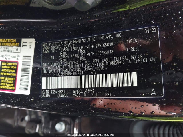 Toyota Highlander Xle 2022 5TDGZRAH8NS107721 Image 9