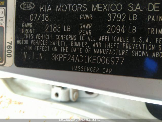 3KPF24AD1KE006977 KIA FORTE FE