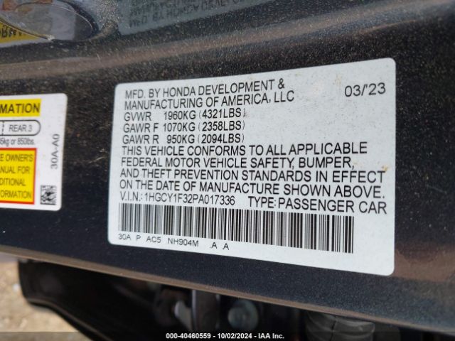 1HGCY1F32PA017336 Honda ACCORD EX