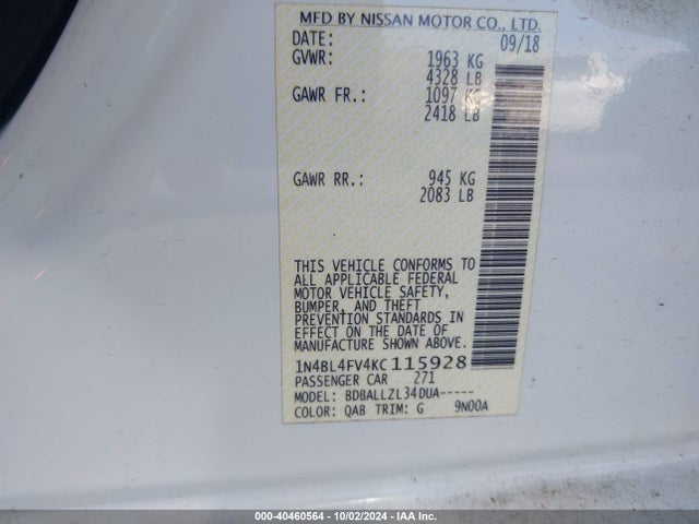Nissan Altima 2.5 Platinum 2019 1N4BL4FV4KC115928 Image 9