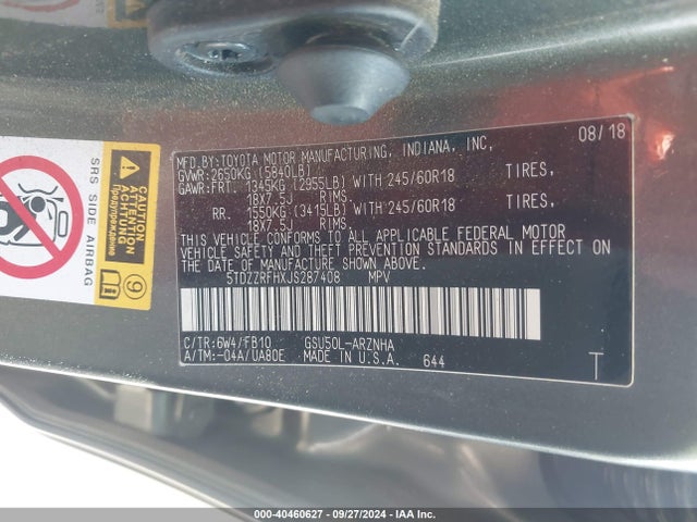 Toyota Highlander Le 2018 5TDZZRFHXJS287408 Image 9