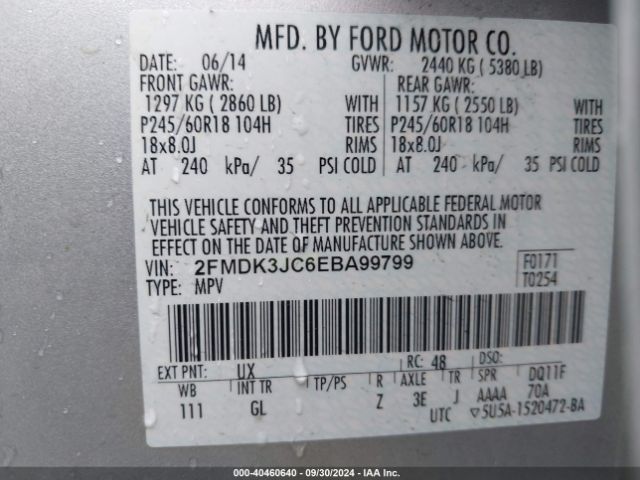 2FMDK3JC6EBA99799 Ford EDGE SEL