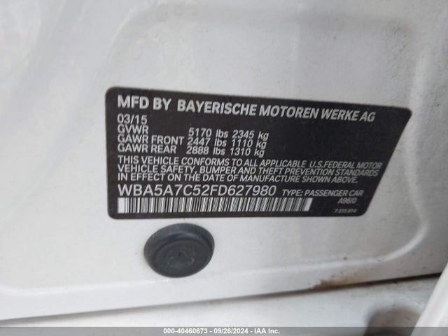 BMW 528i Xdrive 2015 WBA5A7C52FD627980 Image 9