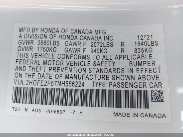 Honda Civic Sport 2022 2HGFE2F57NH556224 Image 9