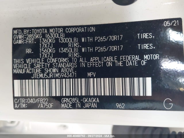 Toyota 4RUNNER SR5 2021 JTEMU5JR1M5943471 Image 9