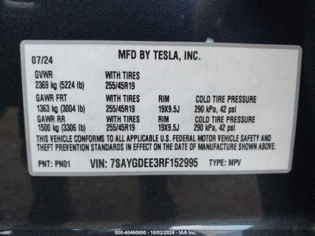 7SAYGDEE3RF152995 Tesla Model Y Long Range Dual Motor All-wheel Drive