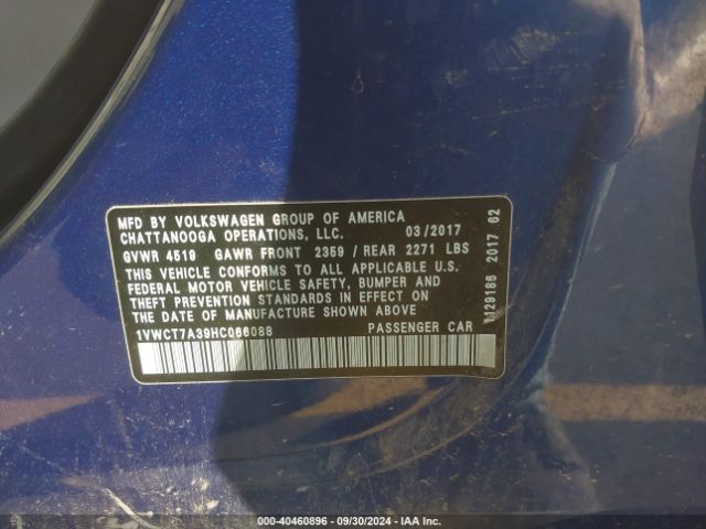 1VWCT7A39HC066088 Volkswagen Passat 1.8t Sel Premium