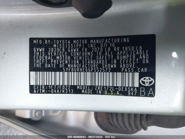 Toyota Corolla S Plus 2016 5YFBURHE6GP552572 Image 9