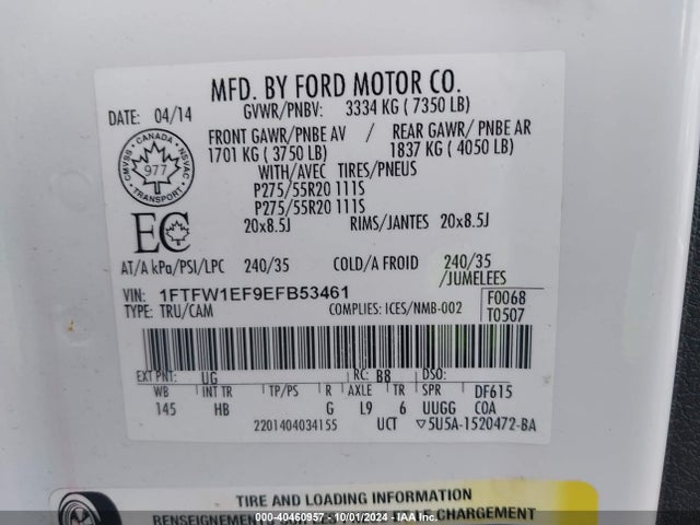 Ford F-150 Lariat 2014 1FTFW1EF9EFB53461 Image 9