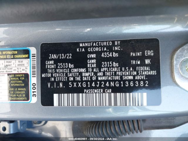 5XXG14J24NG136382 KIA K5 LXS