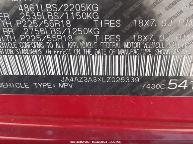 JA4AZ3A3XLZ025339 Mitsubishi Outlander Sel 2.4 S-awc