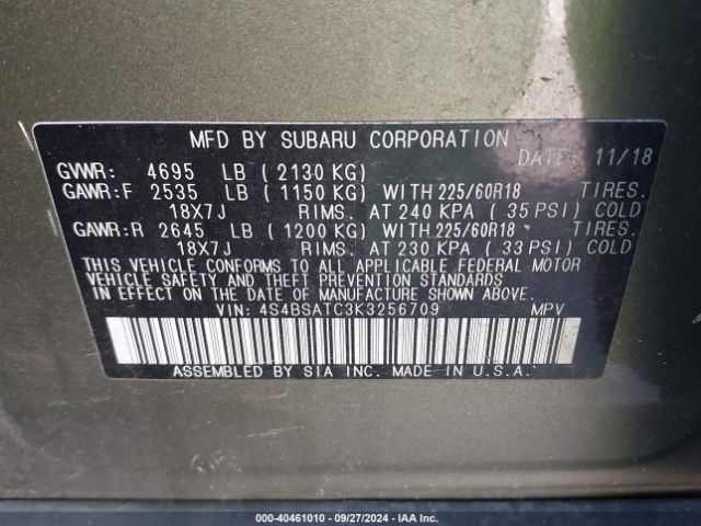 4S4BSATC3K3256709 Subaru Outback 2.5i Touring