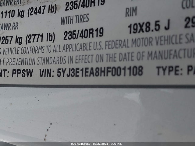 2017 TESLA MODEL 3 5YJ3E1EA8HF001108 Photo 8