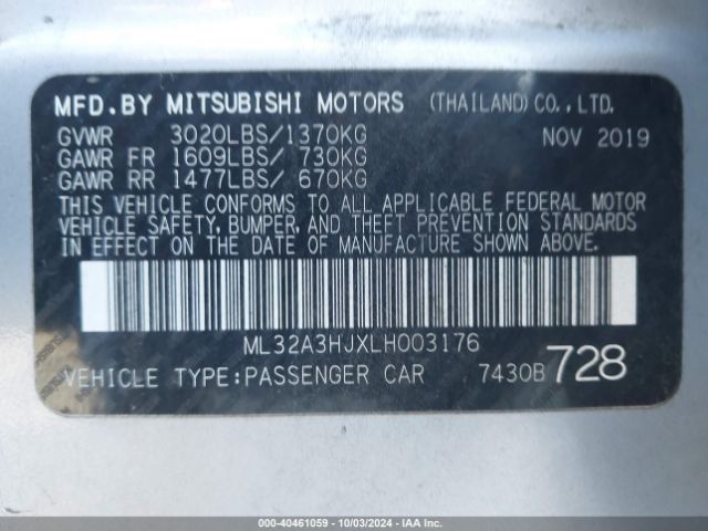 ML32A3HJXLH003176 Mitsubishi MIRAGE SE