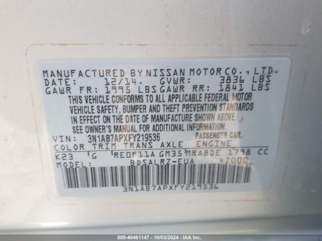 3N1AB7APXFY219536 Nissan SENTRA SR