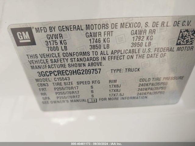 Chevrolet Silverado 1500 1lt 2017 3GCPCREC9HG209757 Image 9
