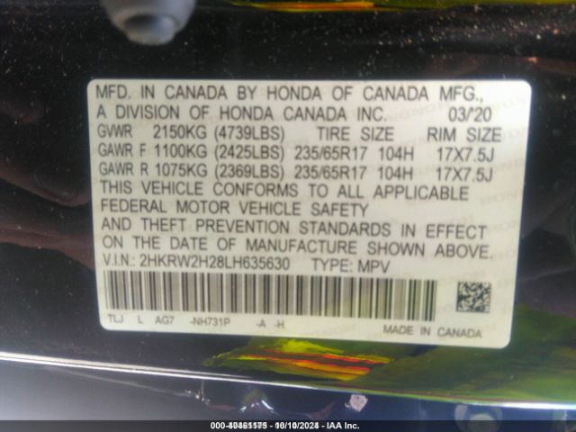 2HKRW2H28LH635630 Honda Cr-v Awd Lx