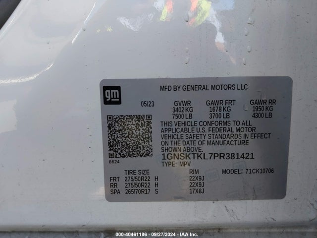 1GNSKTKL7PR381421 Chevrolet Tahoe 4wd High Country