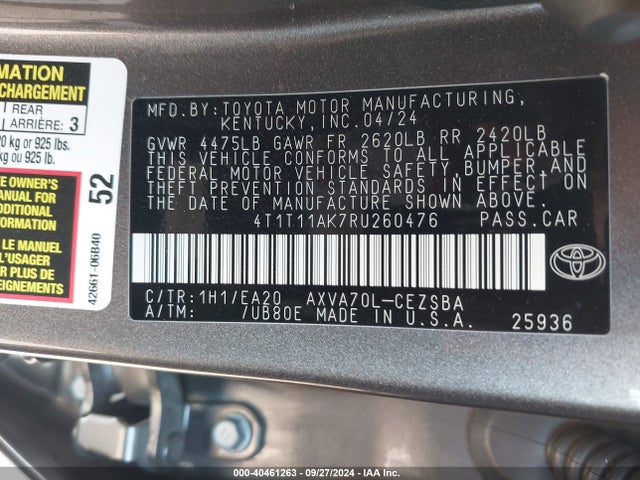 Toyota CAMRY SE 2024 4T1T11AK7RU260476 Image 9