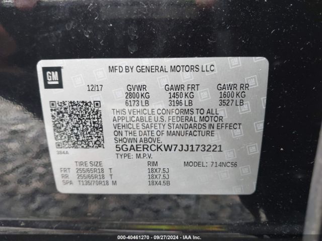 5GAERCKW7JJ173221 Buick Enclave Premium