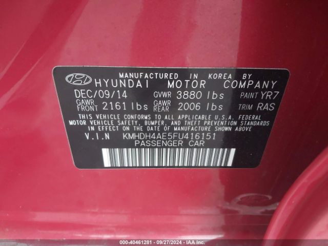 KMHDH4AE5FU416151 Hyundai ELANTRA SE