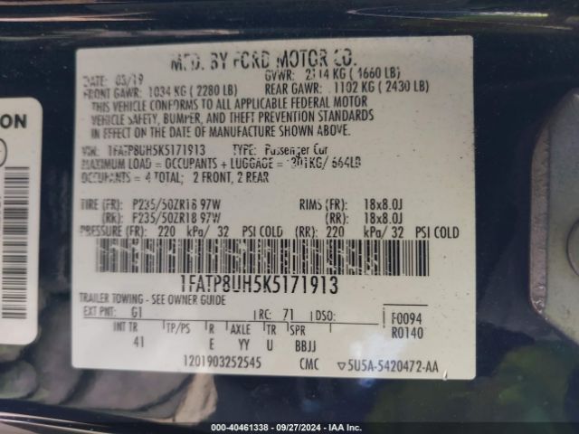 1FATP8UH5K5171913 Ford Mustang