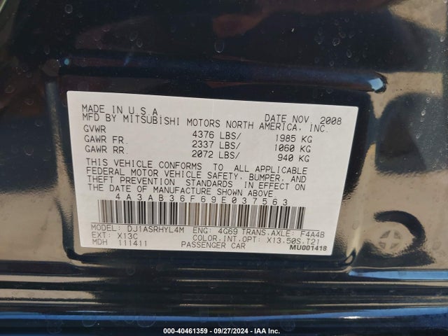 2009 MITSUBISHI GALANT 4A3AB36F69E037563 Photo 8