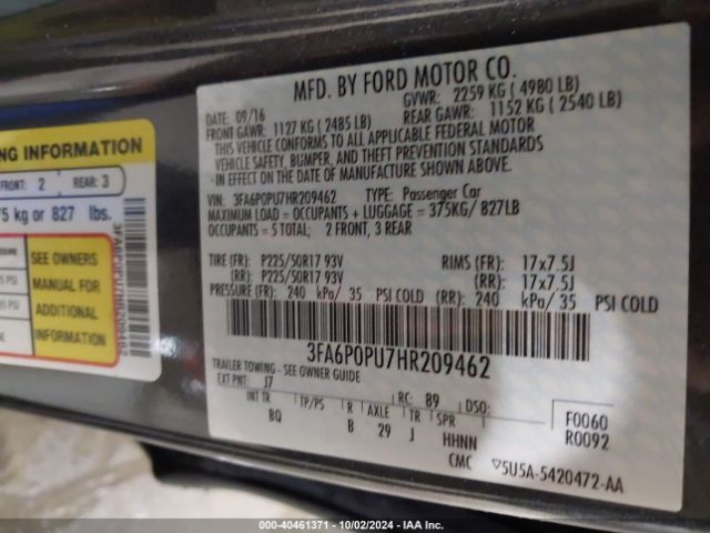 3FA6P0PU7HR209462 Ford Fusion Energi Se Luxury