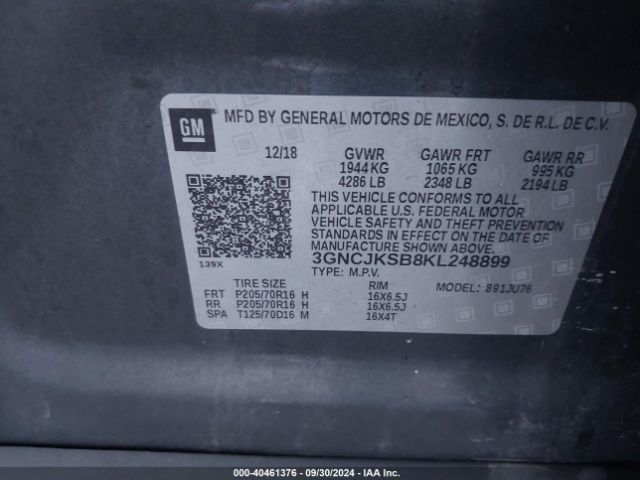 3GNCJKSB8KL248899 Chevrolet TRAX LS