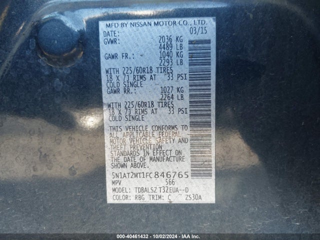 Nissan Rogue Sl 2015 5N1AT2MT1FC846765 Image 9