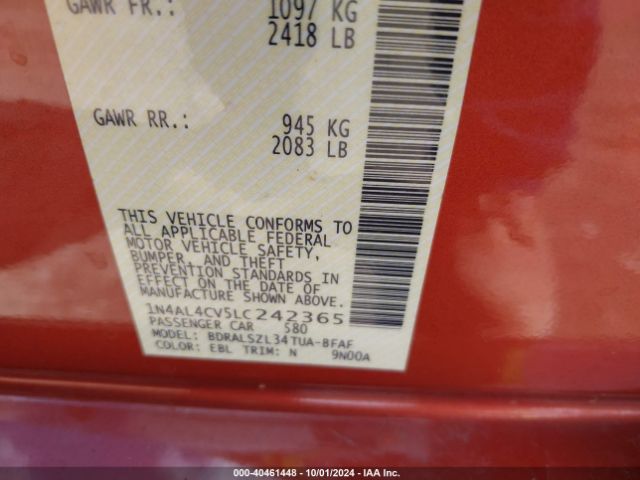 1N4AL4CV5LC242365 Nissan Altima Sr Vc-turbo Fwd
