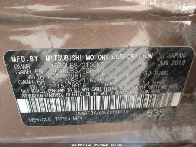 2019 MITSUBISHI ECLIPSE CROSS JA4AT3AA2KZ000448 Photo 8