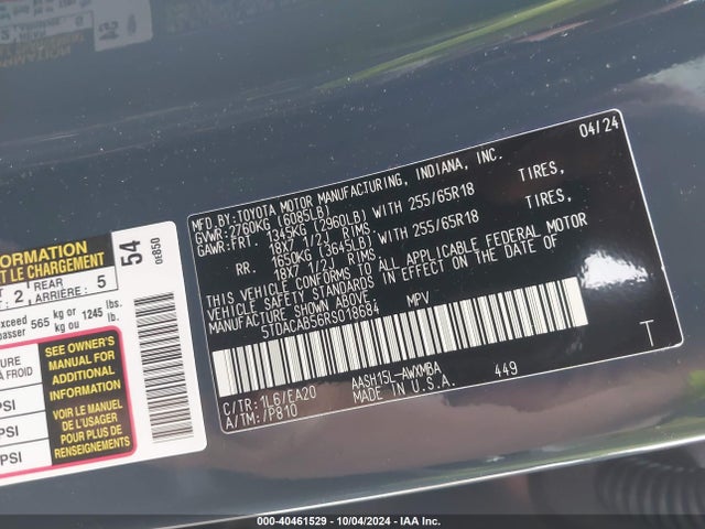 5TDACAB56RS018684 Toyota Grand Highlander Hybrid Xle