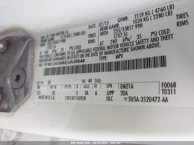 Ford ESCAPE SE 2014 1FMCU0G98EUA36648 Image 9