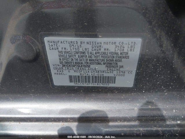 Nissan Versa 1.6 S+ 2016 3N1CN7AP7GL819252 Image 9